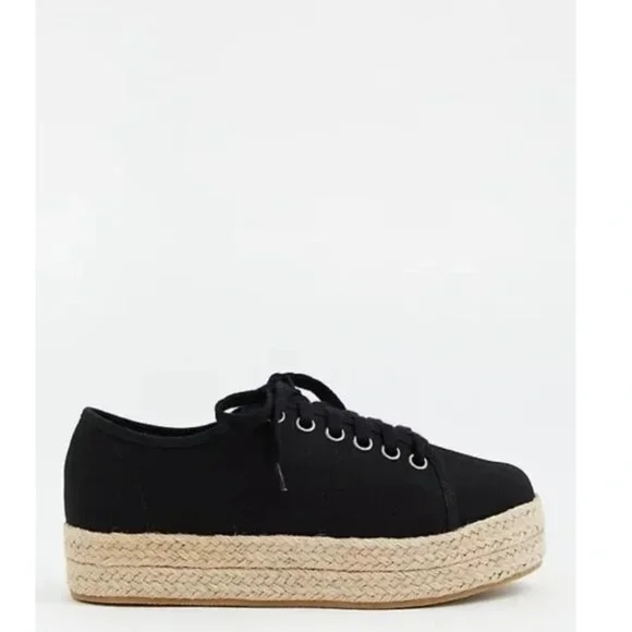 Torrid Black Canvas Espadrilles platforms lace up size 9.5w wide width - Picture 2 of 8